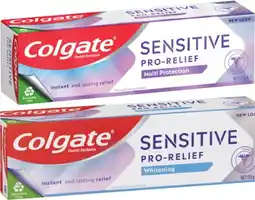 Coles Colgate Sensitive Pro Relief Whitening or Multi Protection Toothpaste 110g offer