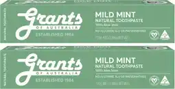Coles Grants Of Australia Mild Mint with Aloe Vera Natural Toothpaste offer