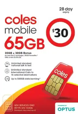 Coles Coles Mobile $30 Prepaid SIM offer