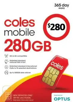 Coles Coles Mobile $280 Prepid SIM offer