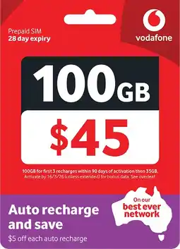 Coles Vodafone $45 Prepaid Plus Starter Pack offer