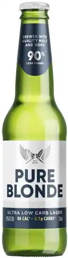 Coles Pure Blonde Ultra Low Carb Lager Bottles offer