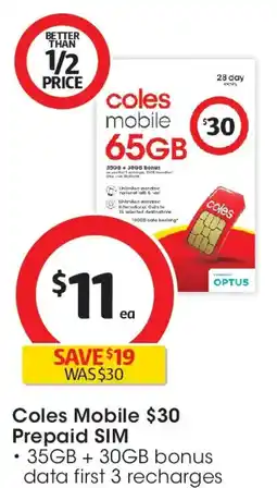 Coles Coles Mobile Prepaid SIM offer