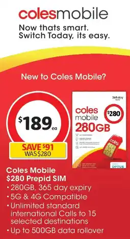 Coles Coles Mobile Prepid SIM offer