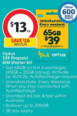Coles Optus Prepaid SIM Starter Kit offer