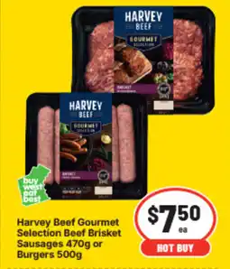 IGA Harvey Beef Gourmet Selection Beef Brisket Sausages or Burgers offer