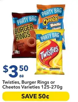 Ritchies Twisties, Burger Rings or Cheetos Varieties offer