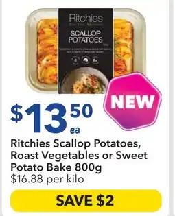 Ritchies Ritchies Scallop Potatoes, Roast Vegetables or Sweet Potato Bake offer