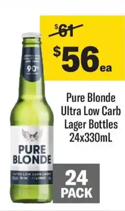 Liquorland Pure Blonde Ultra Low Carb Lager Bottles offer