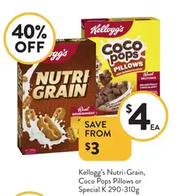 Foodworks Kellogg's Nutri-Grain, Coco Pops Pillows or Special K offer