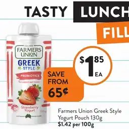 Foodworks Farmers Union Greek Style Yogurt Pouch offer