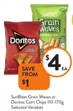 Foodworks SunBites Grain Waves or Doritos Corn Chips offer