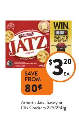 Foodworks Arnott's Jatz, Savoy or Clix Crackers offer