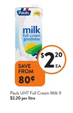 Foodworks Pauls UHT Full Cream Milk offer