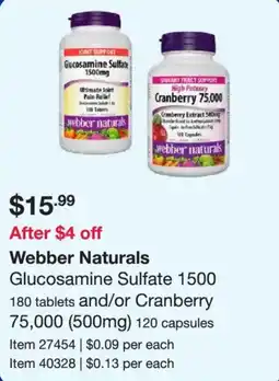 Costco Webber Naturals Glucosamine Sulfate 1500 and/or Cranberry 75,000 (500mg) offer