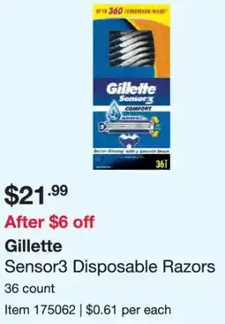 Costco Gillette Sensor3 Disposable Razors offer