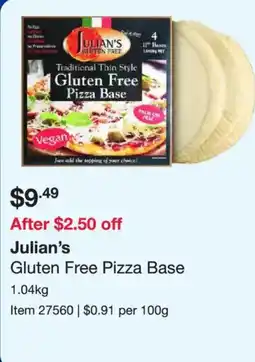 Costco JULIAN'S Gluten Free Pizza Base offer