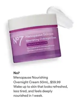 Priceline No7 Menopause Nourishing Overnight Cream offer