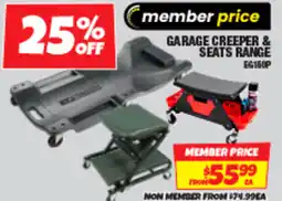 Autobarn Garage creeper & seats range offer