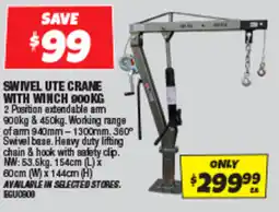 Autobarn Swivel ute crane with winch 900kg offer