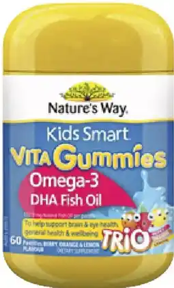 Priceline Nature's way kids smart vita gummies omega-3 dha fish oil berry, orange & lemon flavour trio offer