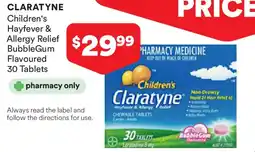 Priceline Claratyne children's hayfever & allergy relief bubblegum flavoured chewable tablets offer