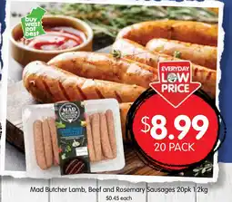 Spudshed Mad butcher lamb, beef and rosemary sausages offer
