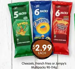 Spudshed Cheezels, french fries or jumpy's multipacks offer
