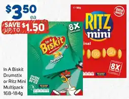 Foodland In a biskit drumstix or ritz mini multipack offer
