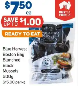 Foodland Blue harvest boston bay blanched black mussels offer