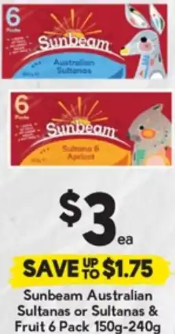 Drakes Sunbeam Australian Sultanas or Sultanas & Fruit offer