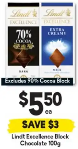 Drakes Lindt Excellence Block Chocolate offer