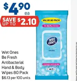Foodland Wet Ones Be Fresh Antibacterial Hand & Body Wipes offer