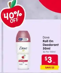 Spar Dove roll on deodorant offer