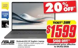 The Good Guys zenbook a14 copilot+ laptop offer