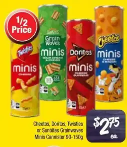 Farmer Jack's Cheetos, doritos, twisties or sunbites grainwaves minis cannister offer
