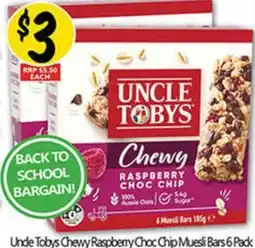 NQR Unde Tobys Chewy Raspberry Choc Chip Muesli Bars offer