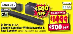 JB Hi-Fi SAMSUNG Q-Series 11.1.4 Channel Soundbar With Subwoofer & rear speaker offer