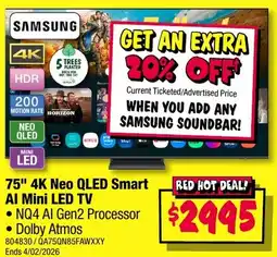 JB Hi-Fi 4K Neo QLED Smart Al Mini LED TV offer