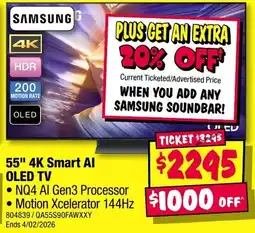 JB Hi-Fi SAMSUNG 55" 4K Smart Al OLED TV offer
