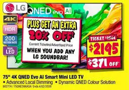 JB Hi-Fi LG 4K QNED Evo Al Smart Mini LED TV offer