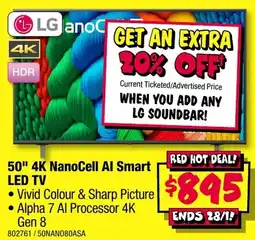 JB Hi-Fi LG 50" 4K NanoCell Al Smart LED tv offer