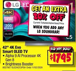 JB Hi-Fi LG 42" 4K Evo Smart OLED TV offer