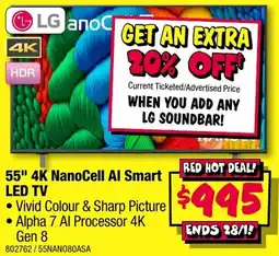 JB Hi-Fi LG 55" 4K NanoCell Al Smart LED TV offer