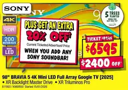 JB Hi-Fi SONY BRAVIA 5 4K Mini LED Full Array Google TV [2025] offer