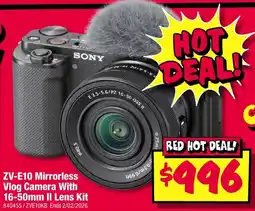 JB Hi-Fi ZV-E10 Mirrorless Vlog Camera With II Lens Kit offer