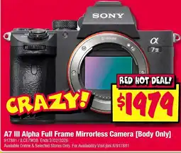 JB Hi-Fi SONY A7 III Alpha Full Frame Mirrorless Camera [Body Only] offer