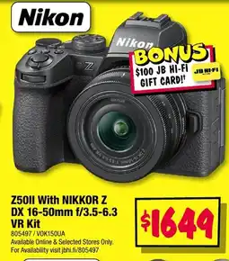 JB Hi-Fi Nikon Z50II With NIKKOR Z DX VR kit offer