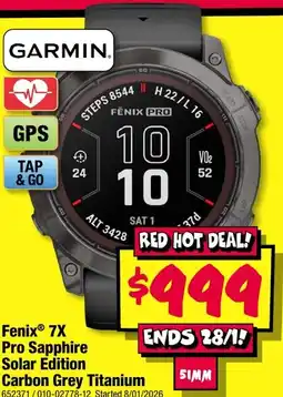 JB Hi-Fi GARMIN. Fenix® 7X Pro Sapphire Solar Edition Carbon Grey Titanium offer