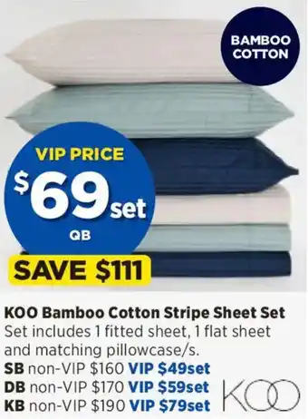 Koo bamboo cotton stripe sheet set